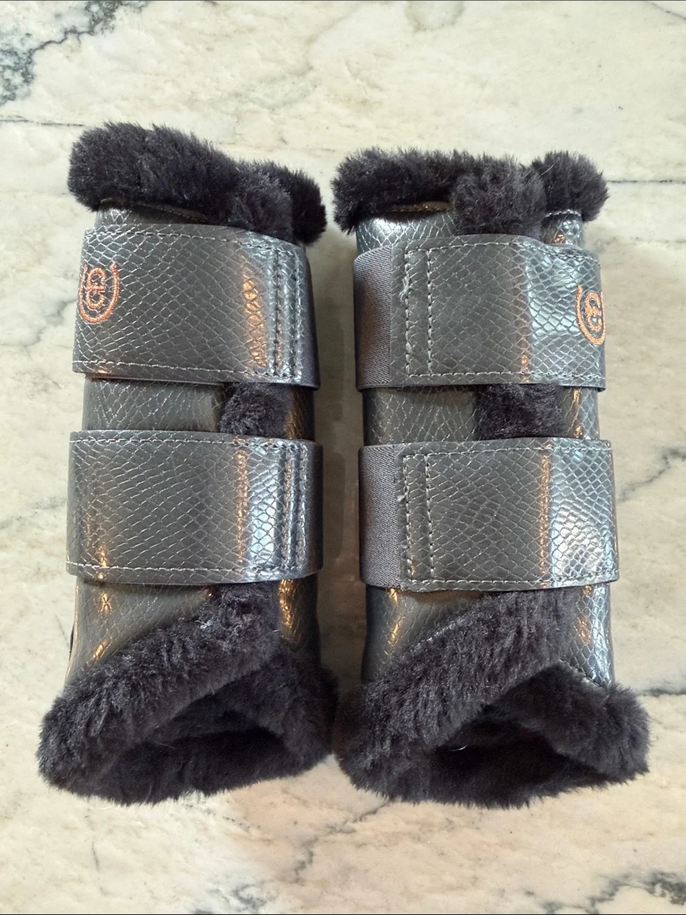 Equestrian Stockholm Fleece Lined Dark Grey Brushing Boots - Medium